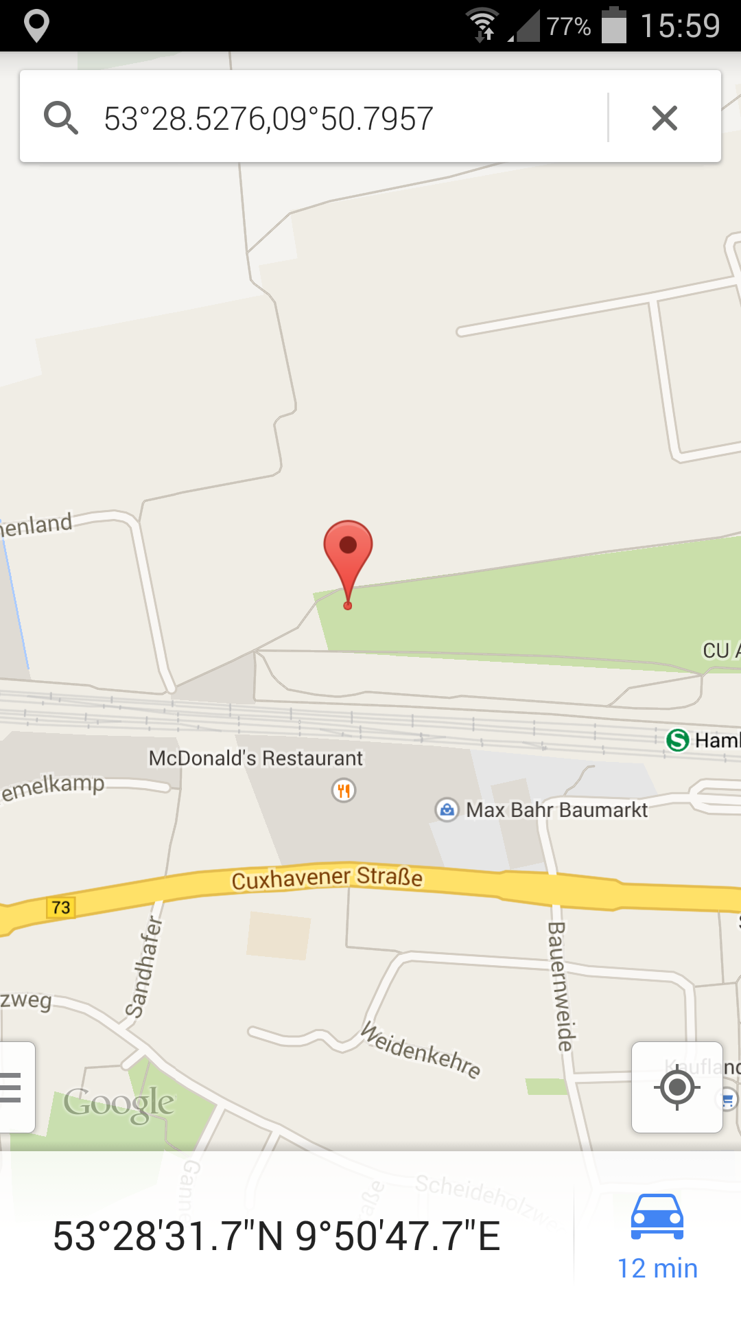 Google Maps Position mit Gradsymbolen eingegeben